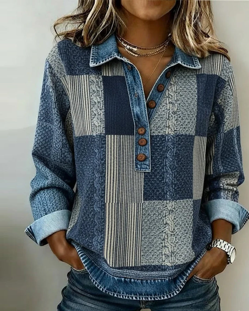 Sweatshirt with Long Sleeves and Color Block Print