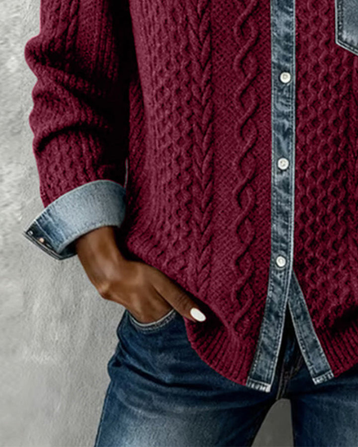 Long Sleeve Patchwork Denim Shirt