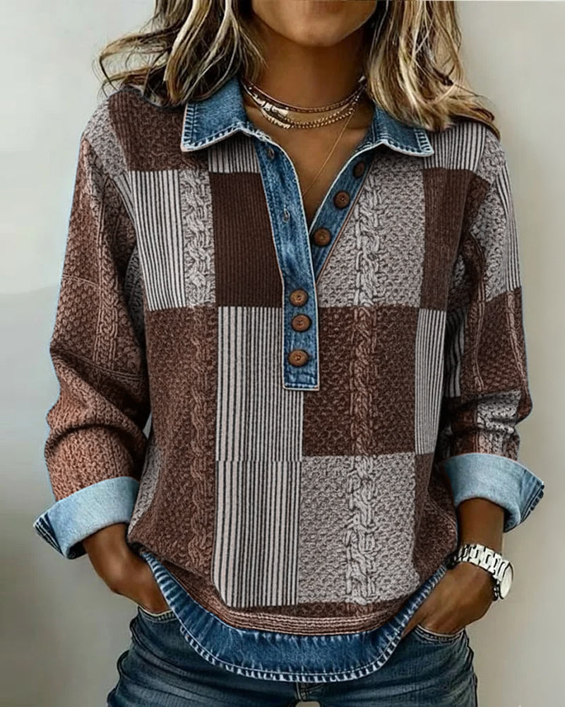 Sweatshirt with Long Sleeves and Color Block Print