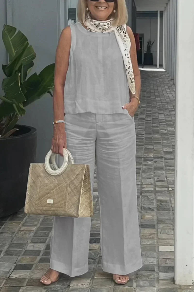 ZURI – COTTON AND LINEN SLEEVELESS SUIT