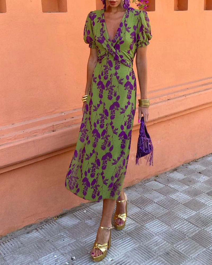 Brie | Floral Midi Dress with V-Neck