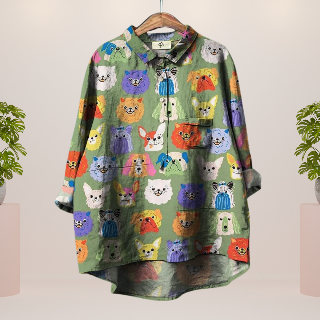 Freya™ | Playful Shirt with Dog Print and Button Closure