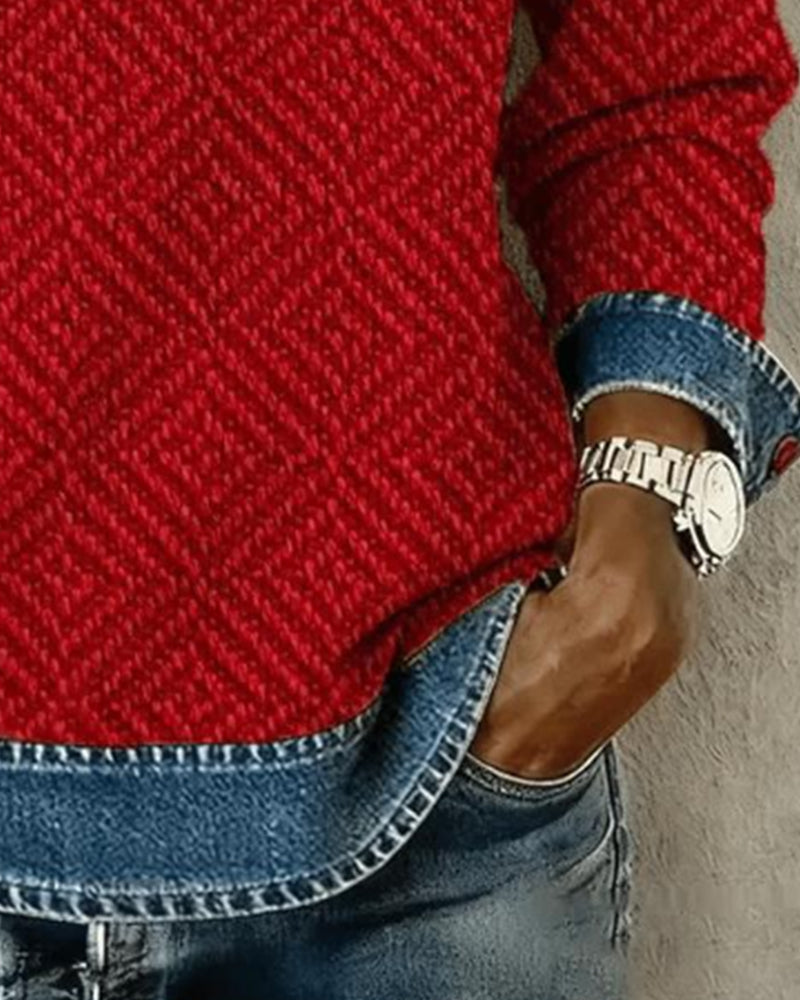 Sweatshirt with Collar Denim Patchwork