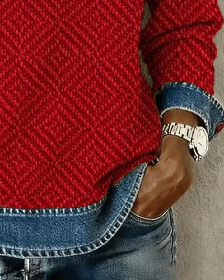 Sweatshirt with Collar Denim Patchwork