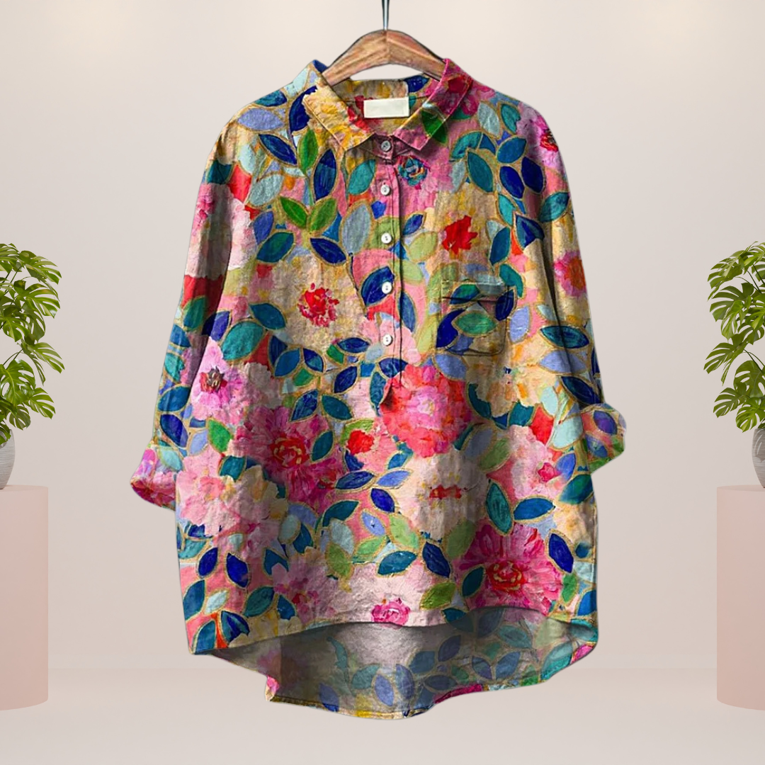 Freya™ | Playful shirt with dog motif and button closure