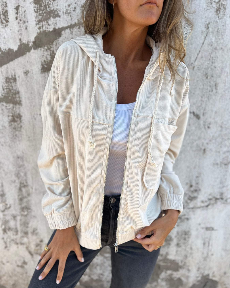 Ella™ | Corduroy Hooded Jacket with Zipper