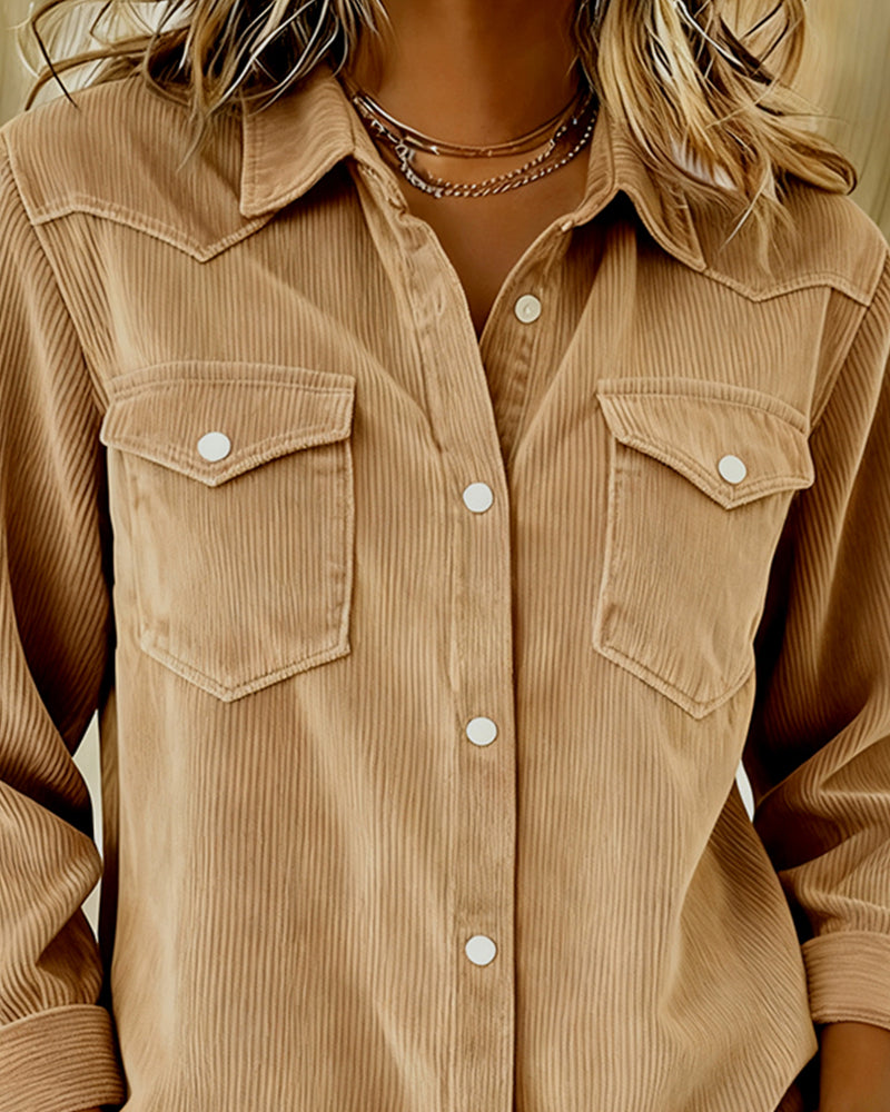 Long Sleeve Shirt With Lapel And Buttonhole