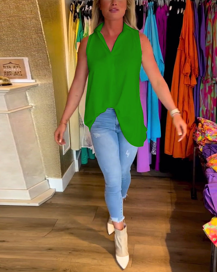 Nina® | Sleeveless top with ruffles and a collar