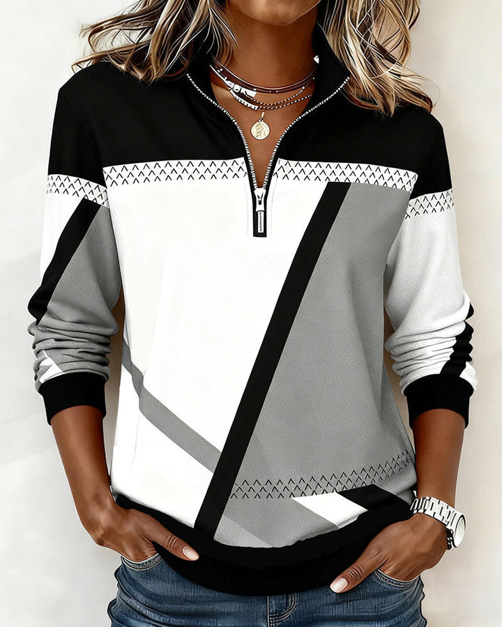 Elegant Solid Color Blouse with Patchwork Details and V-Neck