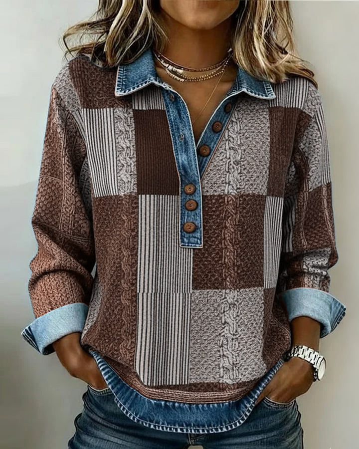 Long Sleeve Sweatshirt with Color Block Print