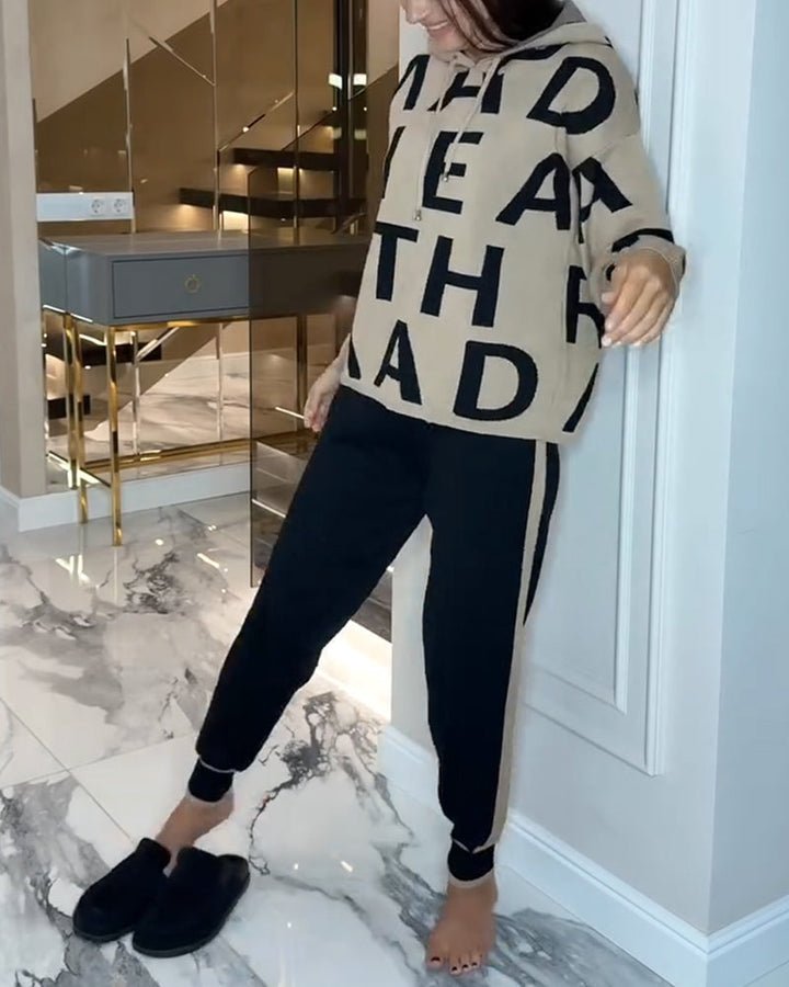 Two-Piece Hooded Set with Letter Print