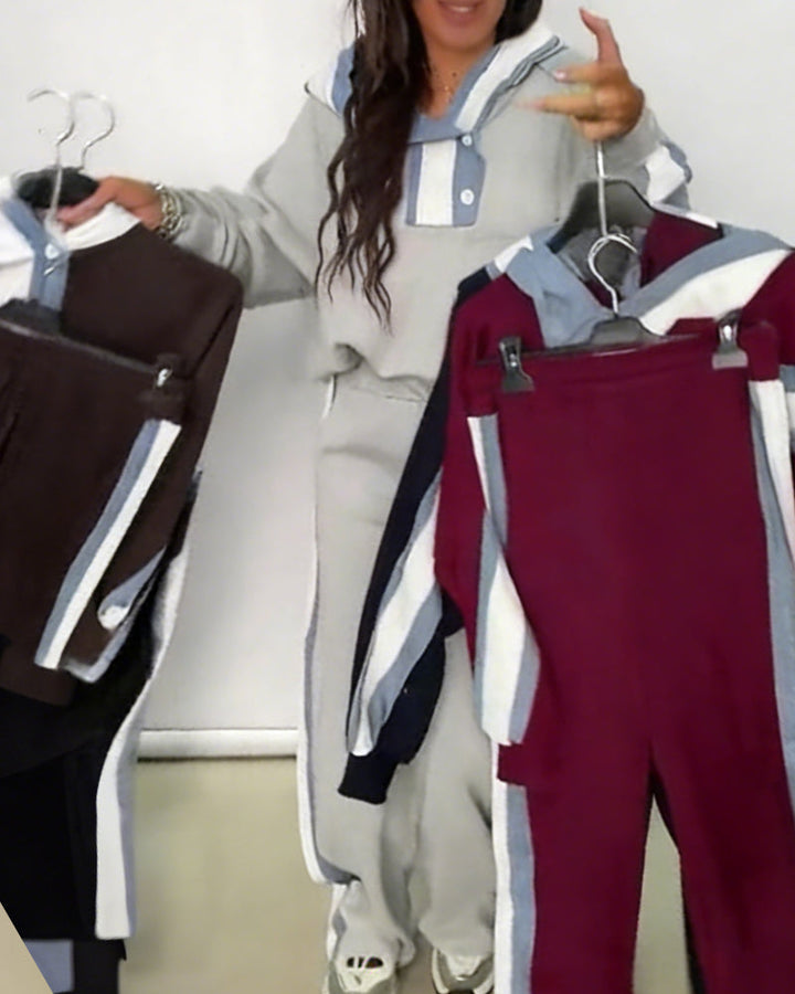 Casual Color-Block Two-Piece Sweat Suit