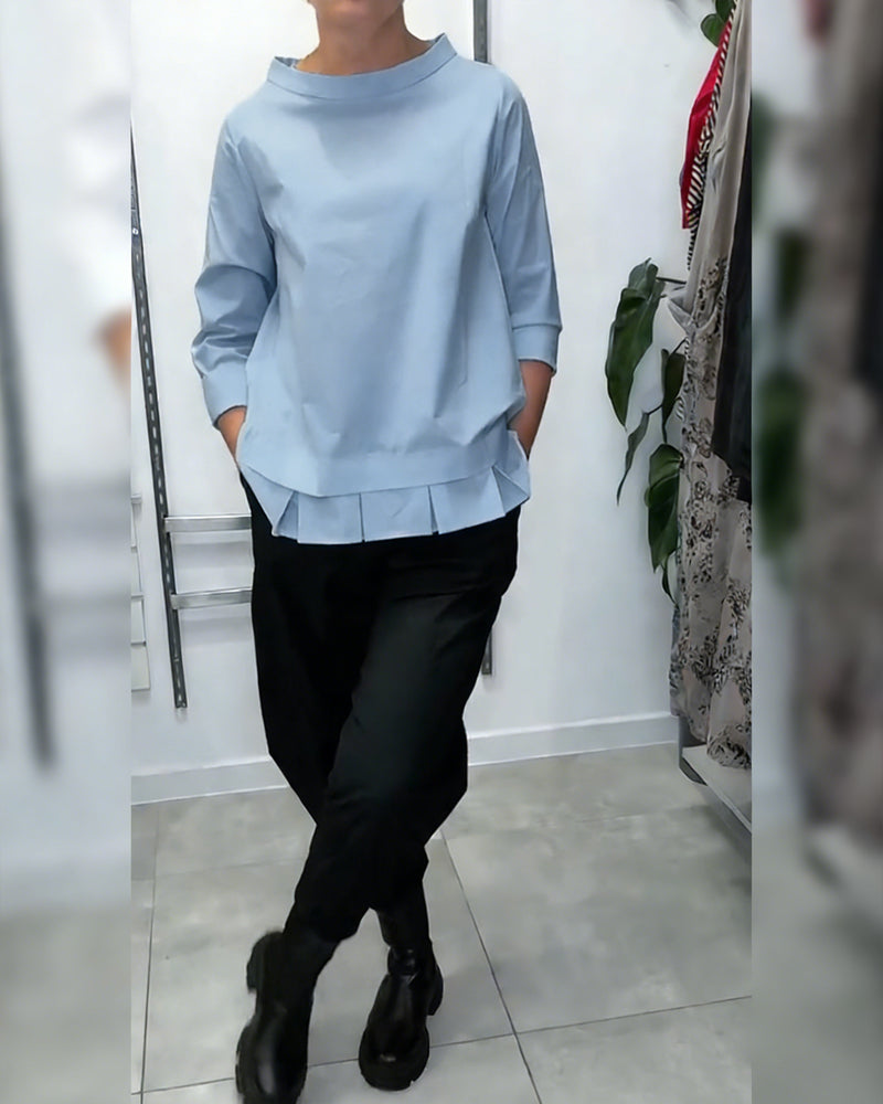 100% Cotton Blouse Wide Collar Solid Color Casual