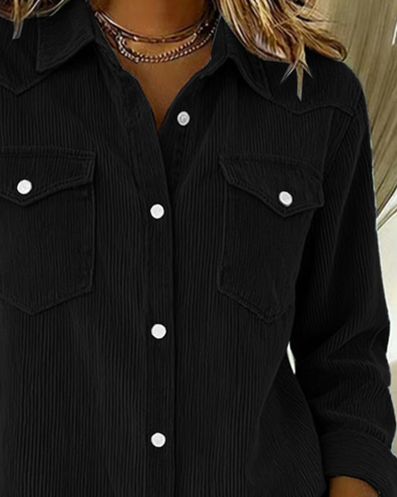 Long Sleeve Shirt With Lapel And Buttonhole