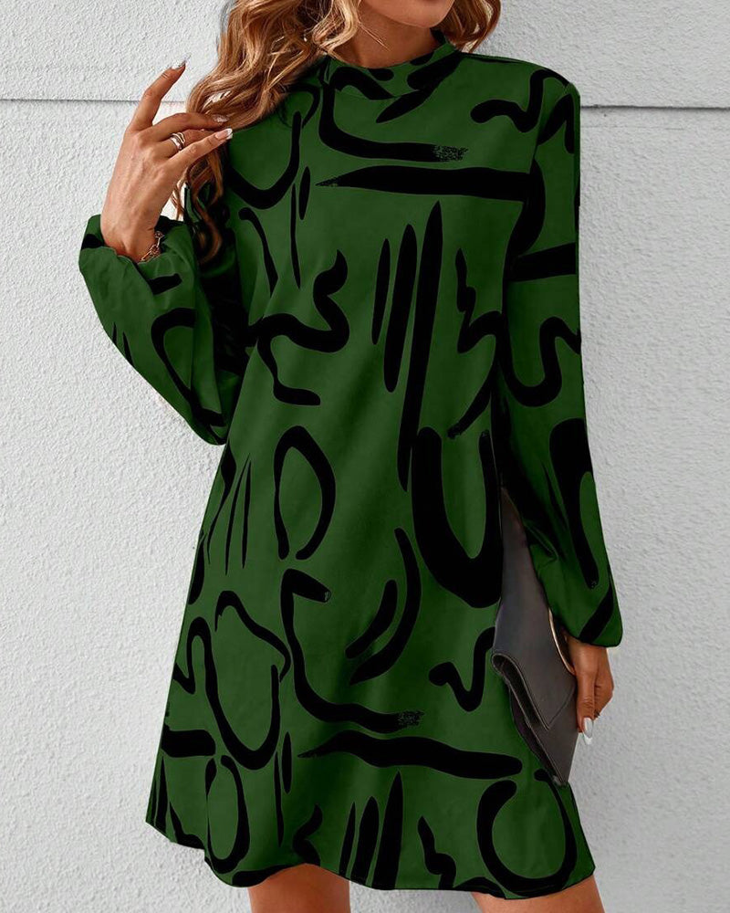Trendy Geometric Print Contrast Dress