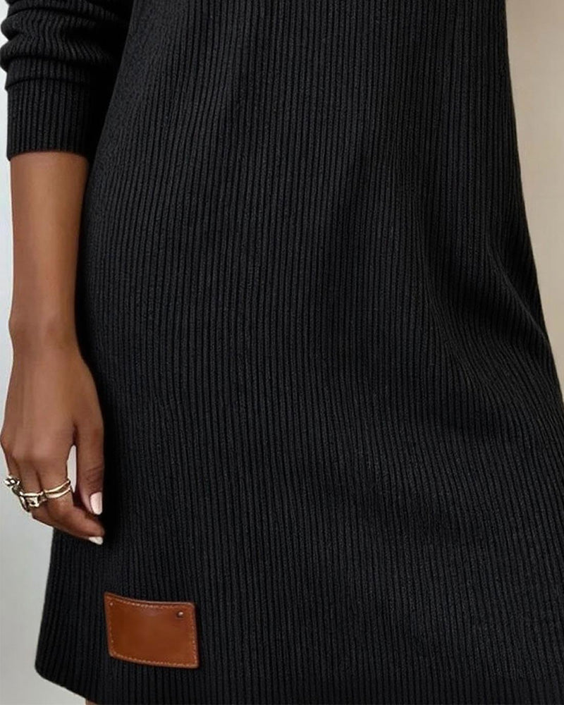 Straight Dress with Long Sleeves and High Collar
