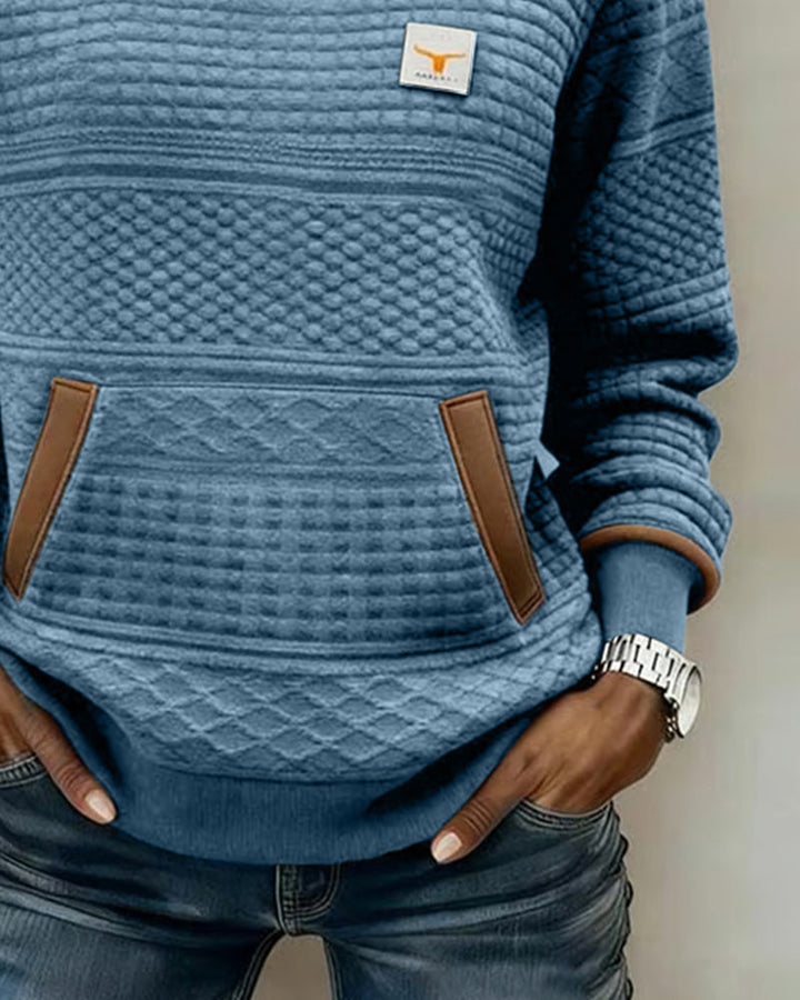 Sweatshirt with Round Neckline and Color Blocking