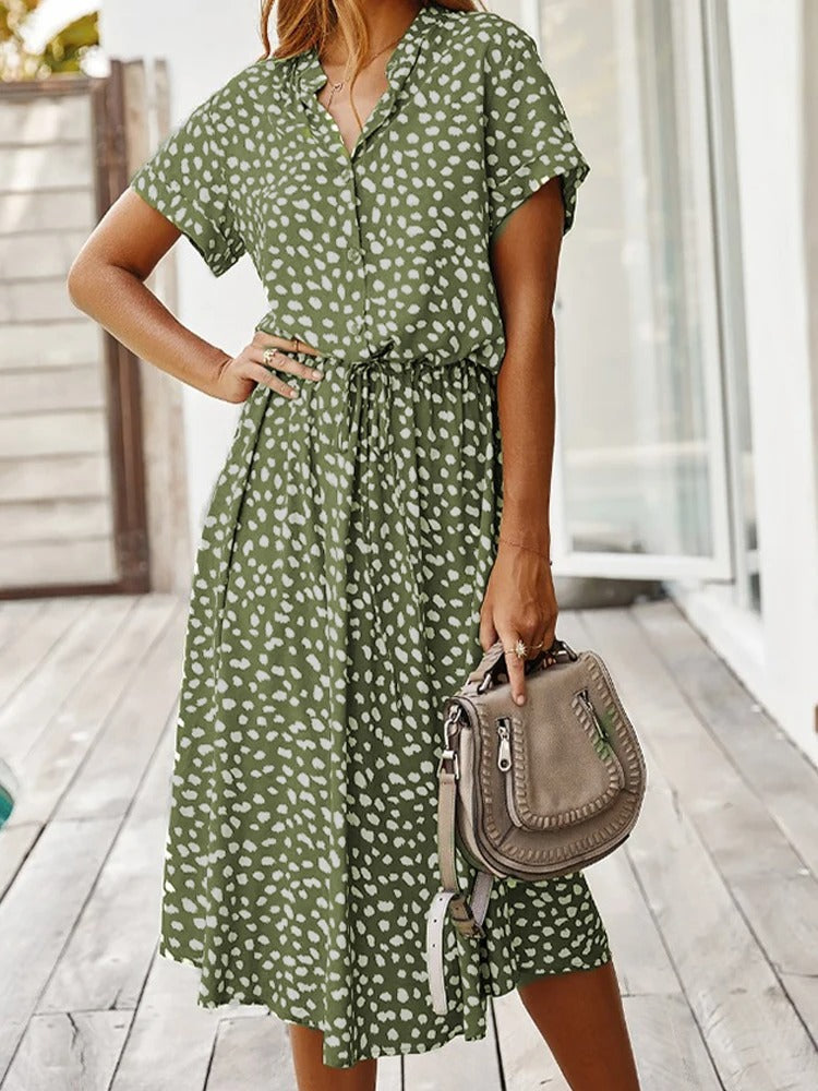 ZARA – SOFT-SPOTTED BUTTON-UP MIDI DRESS