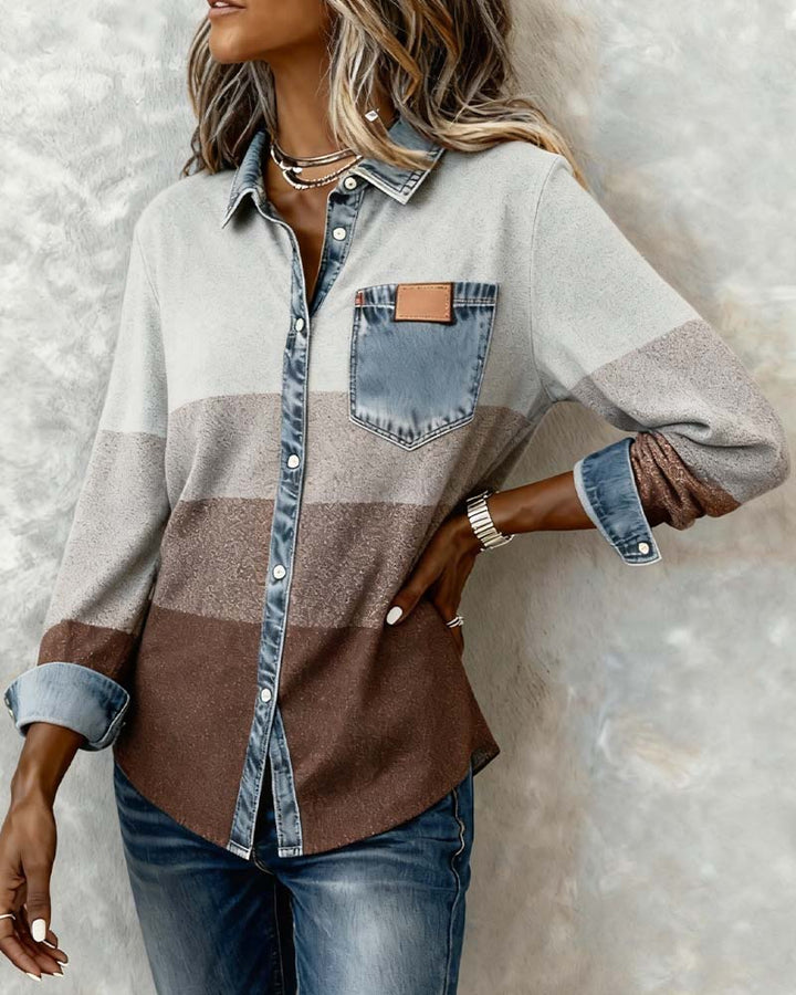 Patchwork Denim Button-Up Shirt