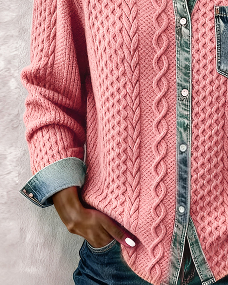 Long Sleeve Patchwork Denim Shirt