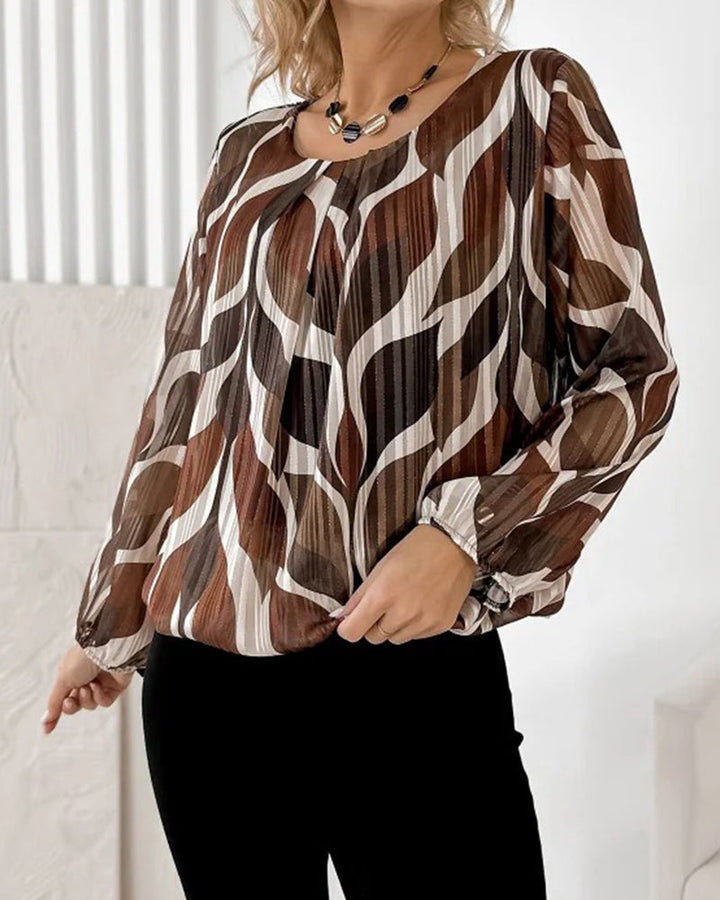 Blouse with Lantern Sleeves and Round Neckline