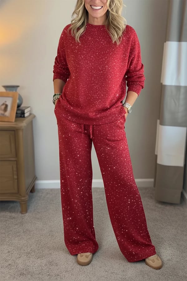 Viviana | Round Neck, Shiny, Solid Color, Comfortable Set