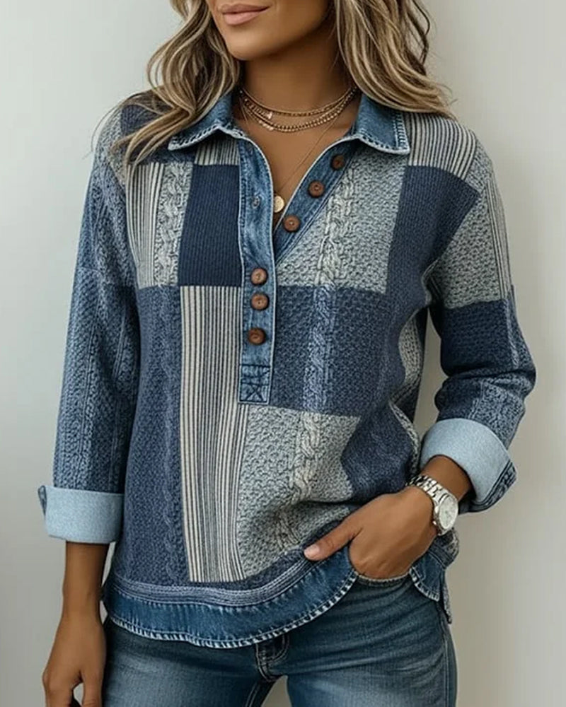 Long Sleeve Sweatshirt with Color Block Print