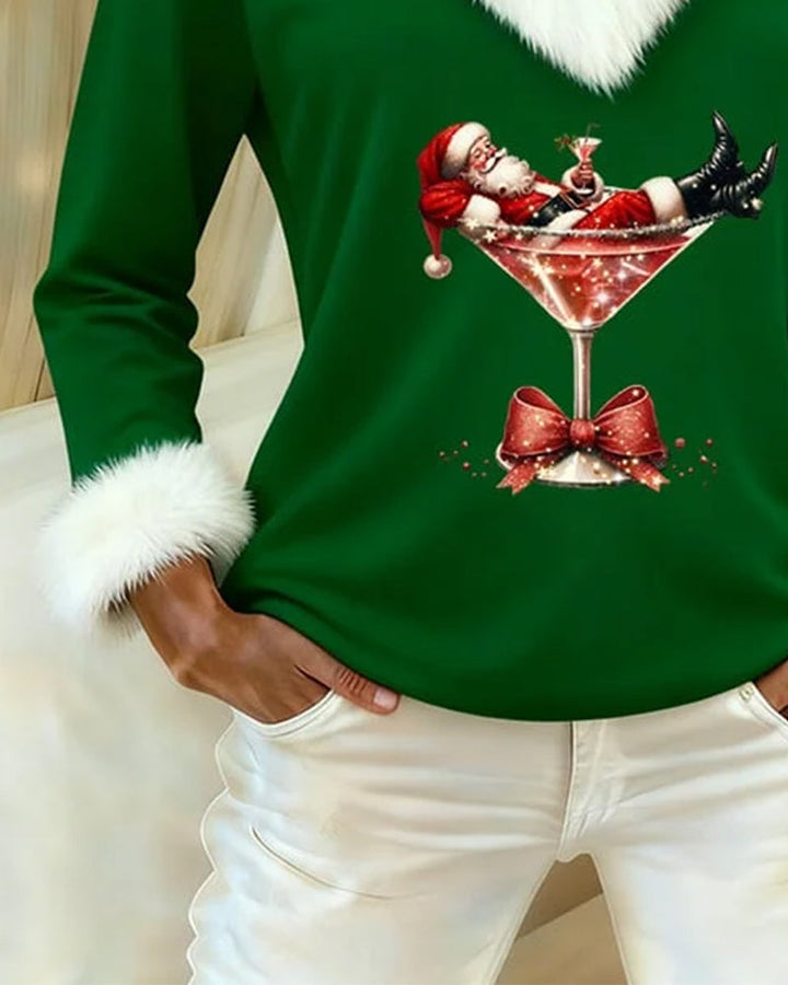 Top Printed Christmas Plush Long Sleeves