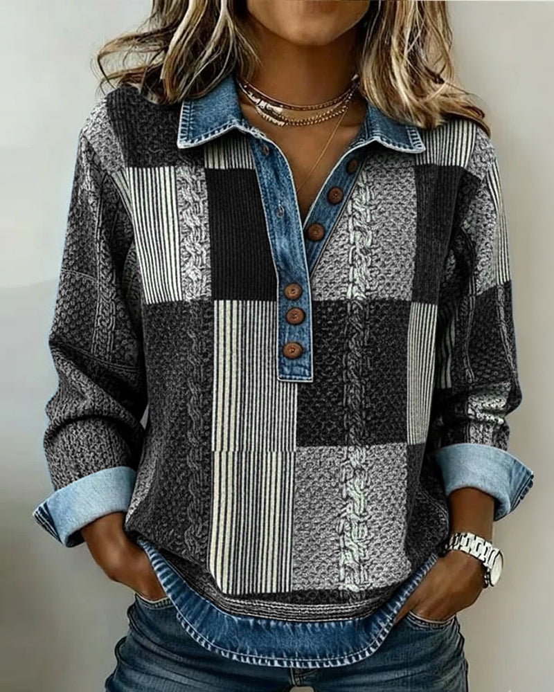 Long Sleeve Sweatshirt with Color Block Print