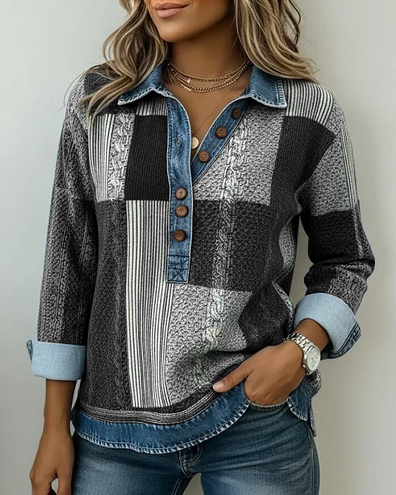 Long Sleeve Sweatshirt with Color Block Print