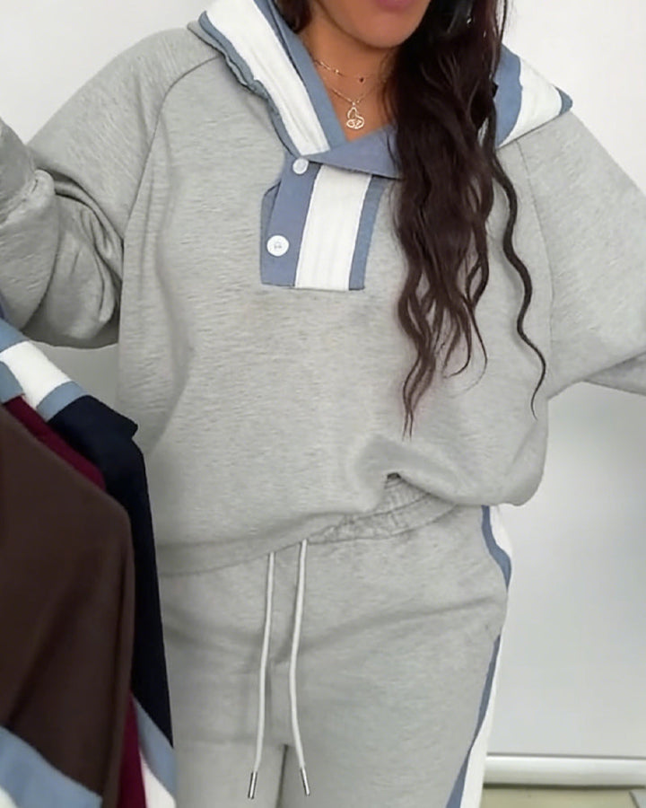Casual Color-Block Two-Piece Sweat Suit