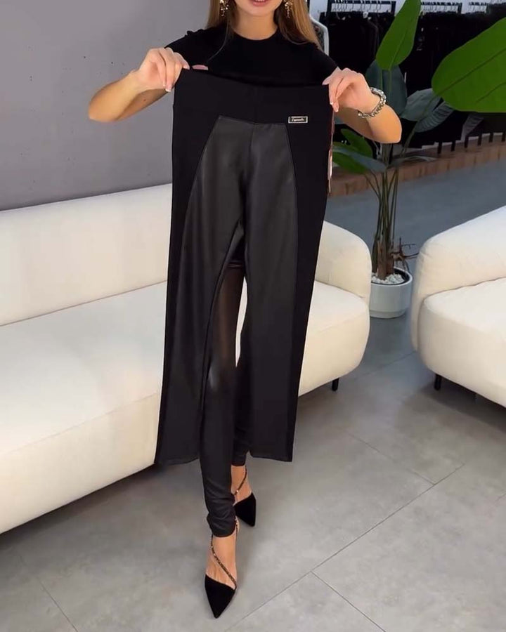 High Waisted Patchwork Slim Fit Pants