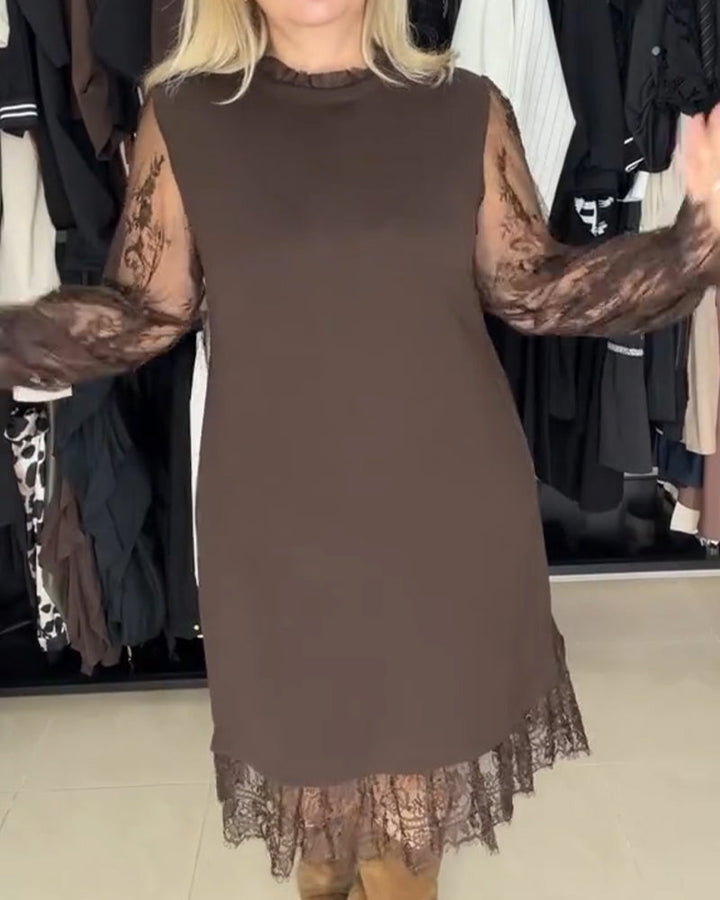 Elegant Patchwork Lace Dress Long Sleeves