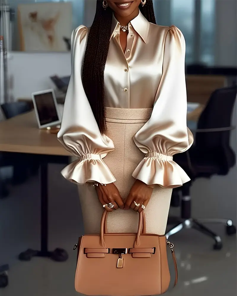 Elegant Satin Blouse with Flared Sleeves