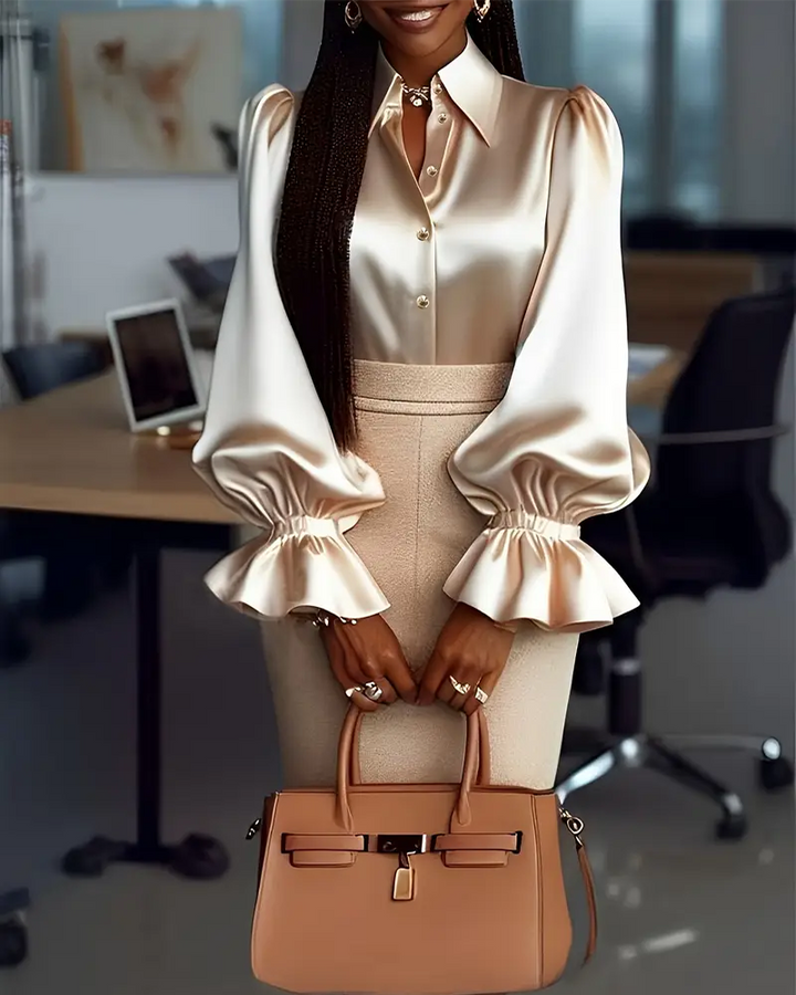Elegant Satin Blouse with Flared Sleeves