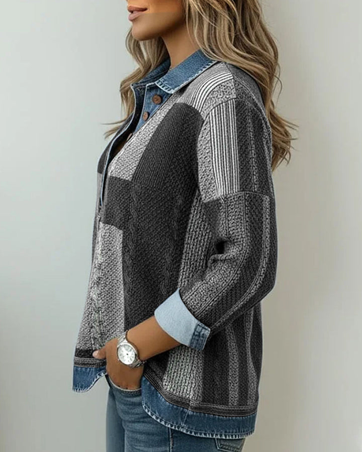 Long Sleeve Sweatshirt with Color Block Print