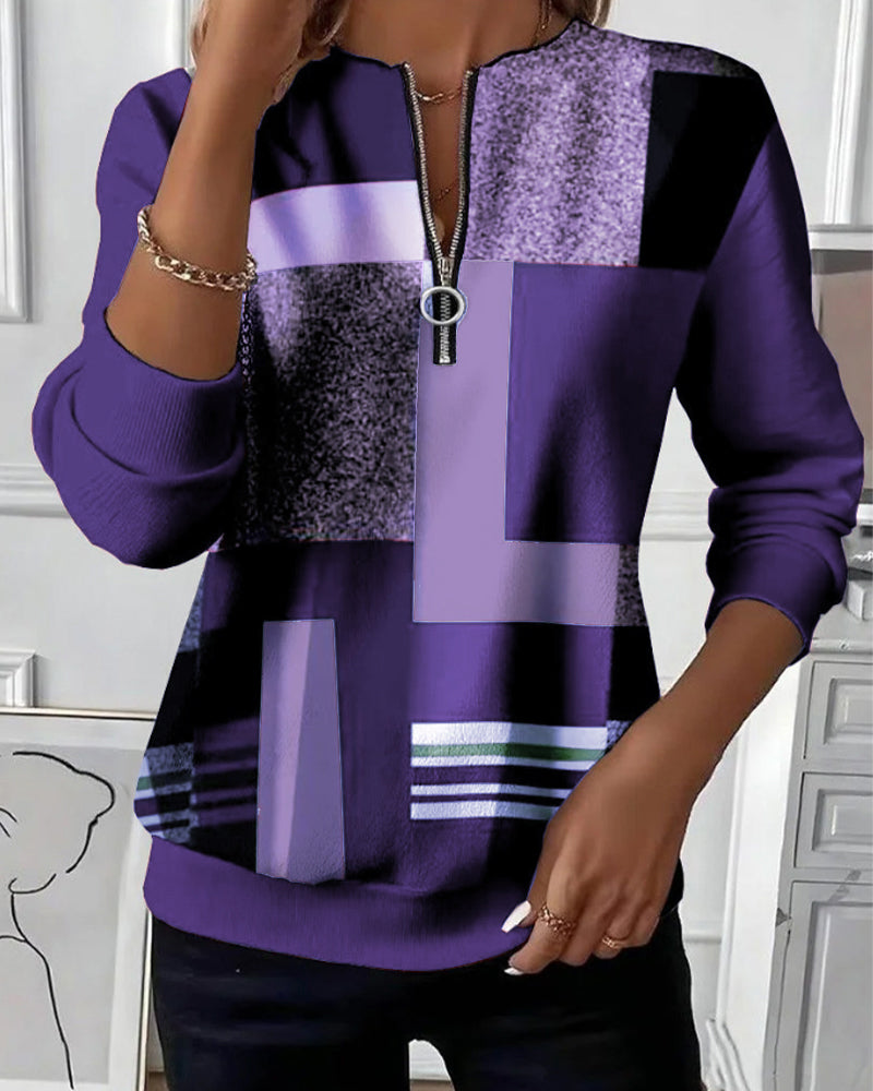 Relaxed Sweatshirt with Half Zipper and Print