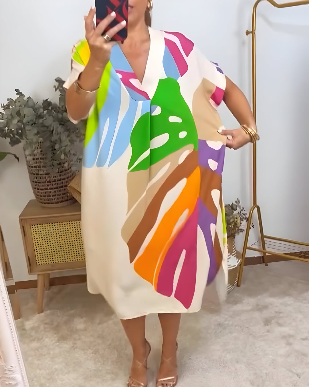 Rose™ | Casual Dress with Colorful Leaf Print