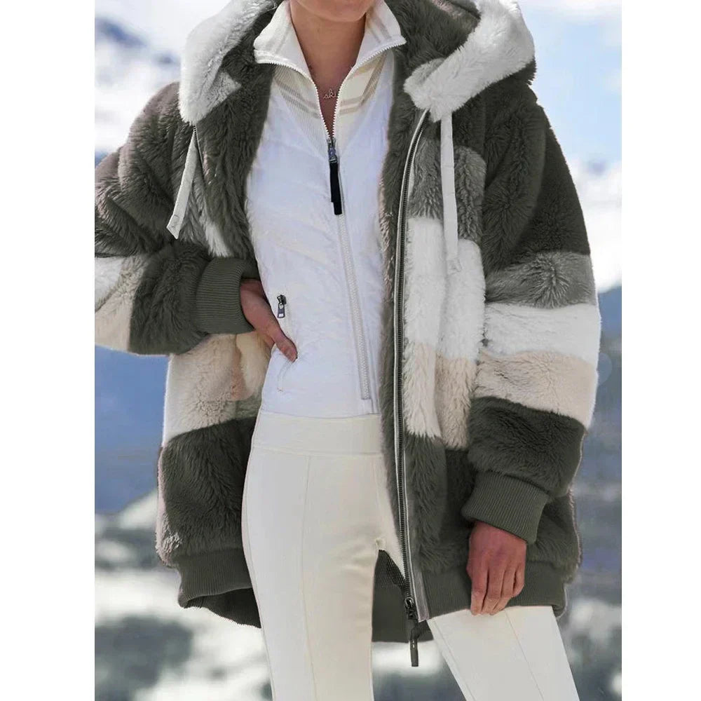 PlaidFusion - Women's Hooded Cashmere Coat