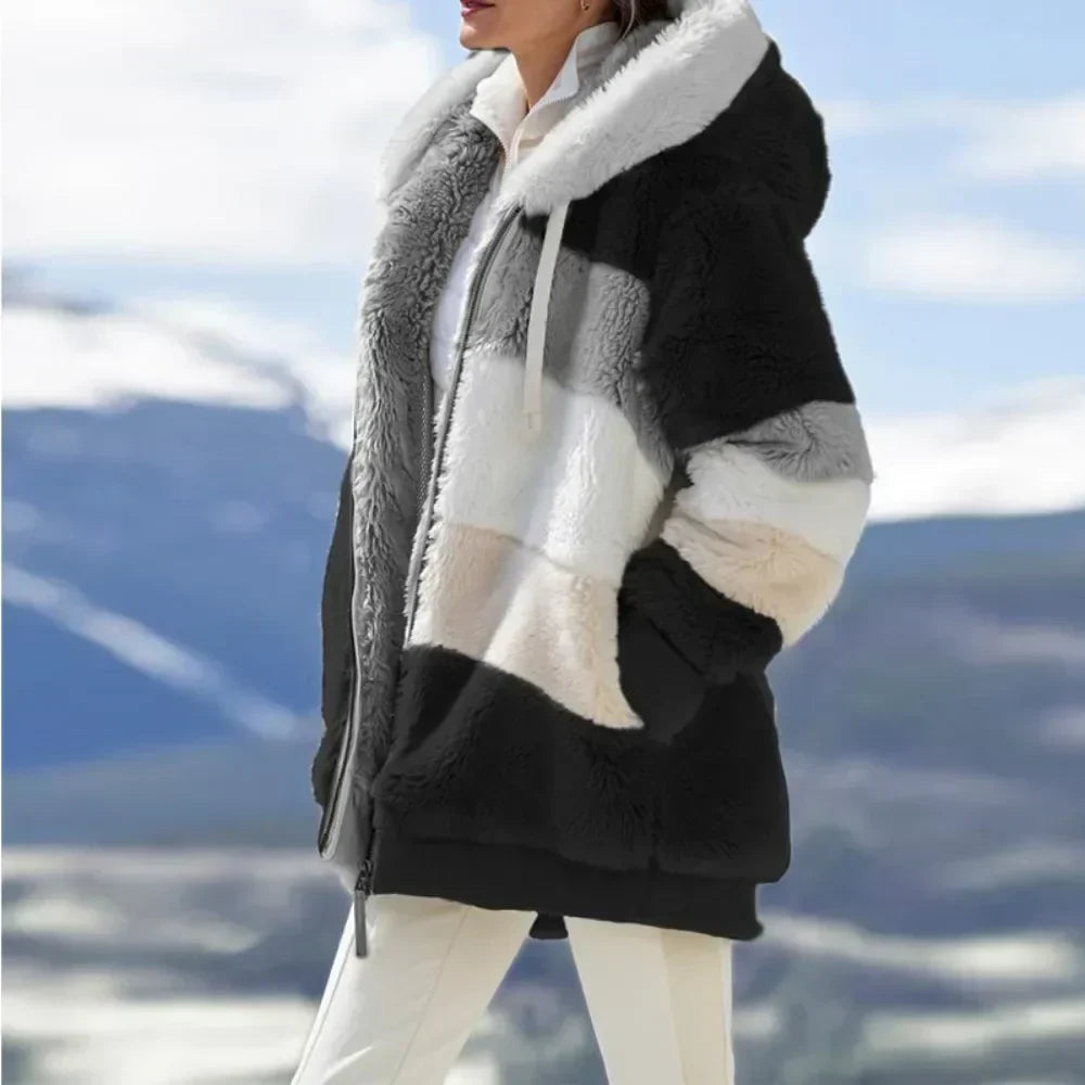 PlaidFusion - Women's Hooded Cashmere Coat