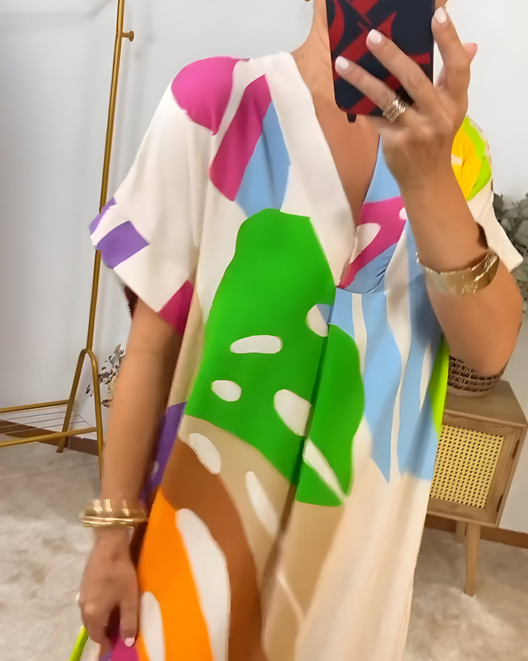 Rose™ | Casual Dress with Colorful Leaf Print