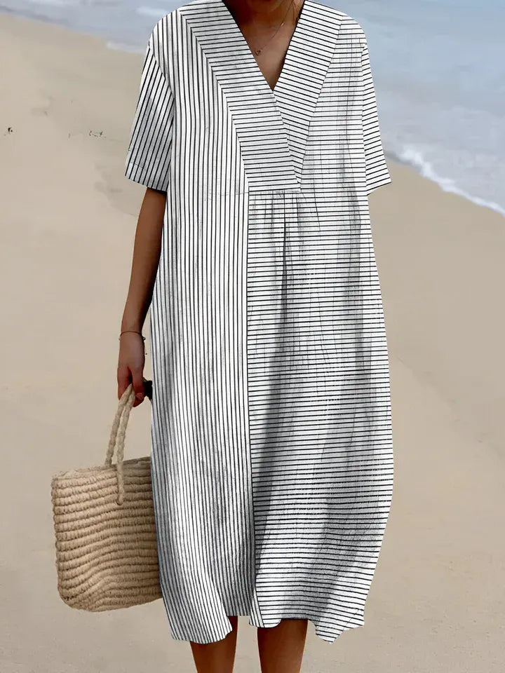 Ottilie | Colorful Striped Patchwork Midi Dress