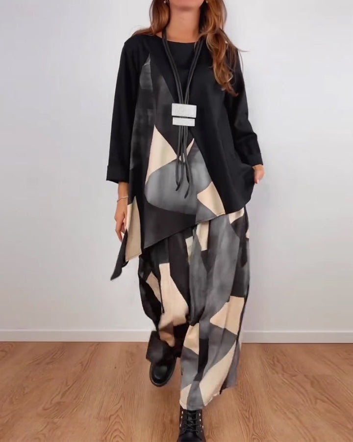 Casual Geometric Printed Two-Piece Set Wide Pants