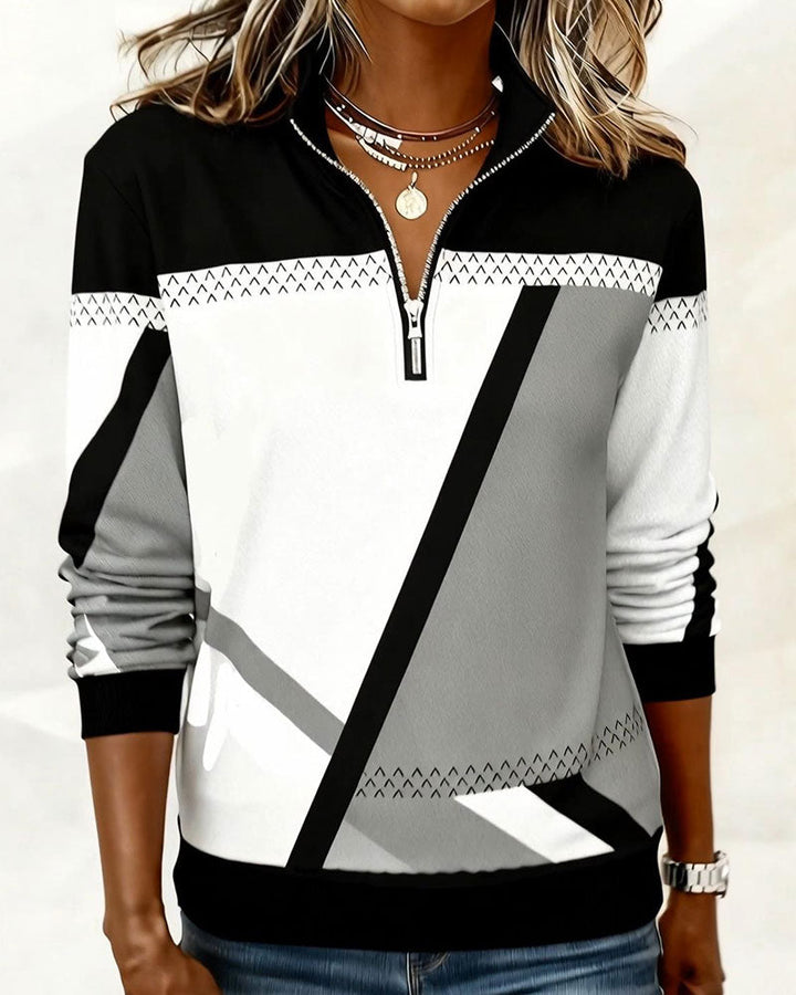 Elegant Solid Color Blouse with Patchwork Details and V-Neck