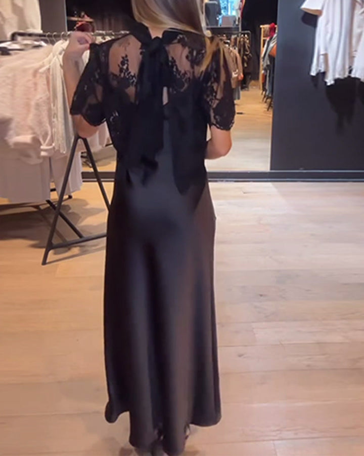 Lace and Mesh Blouse Set with Draped Nightgown