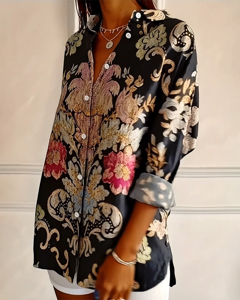 Printed Collar Shirt Button-Up