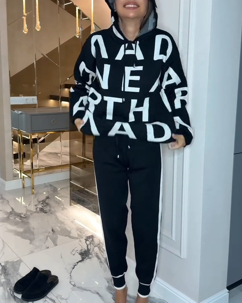 Two-Piece Hooded Set with Letter Print