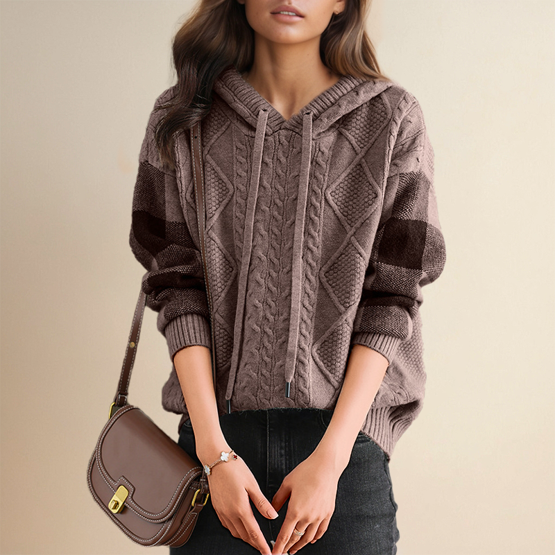 Emily - Cable Knit Hoodie Sweater