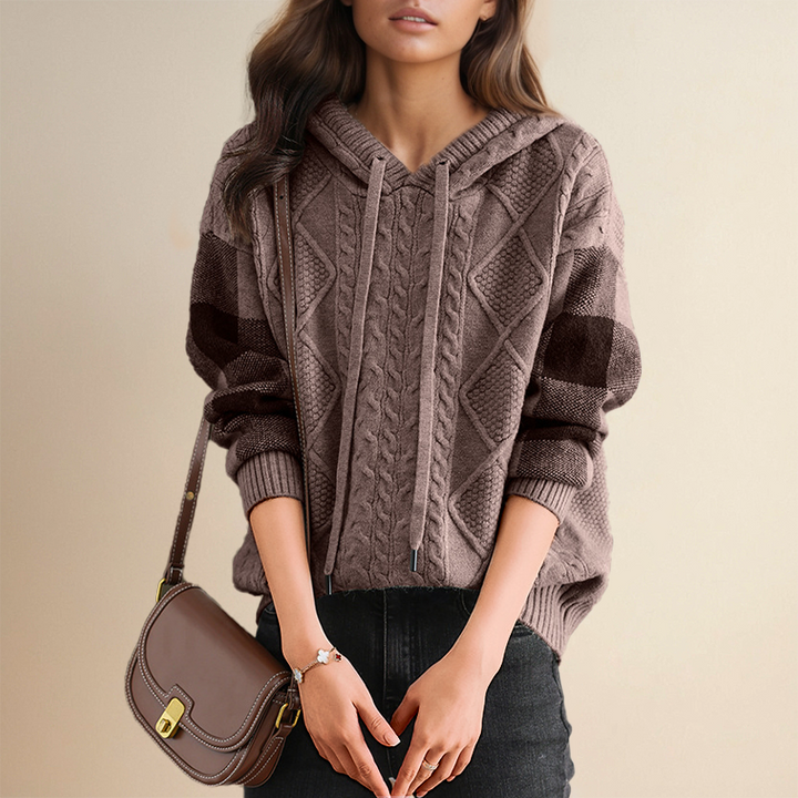 Emily - Cable Knit Hoodie Sweater