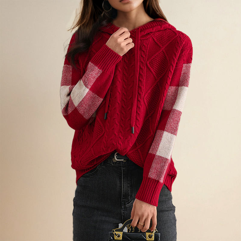 Emily - Cable Knit Hoodie Sweater